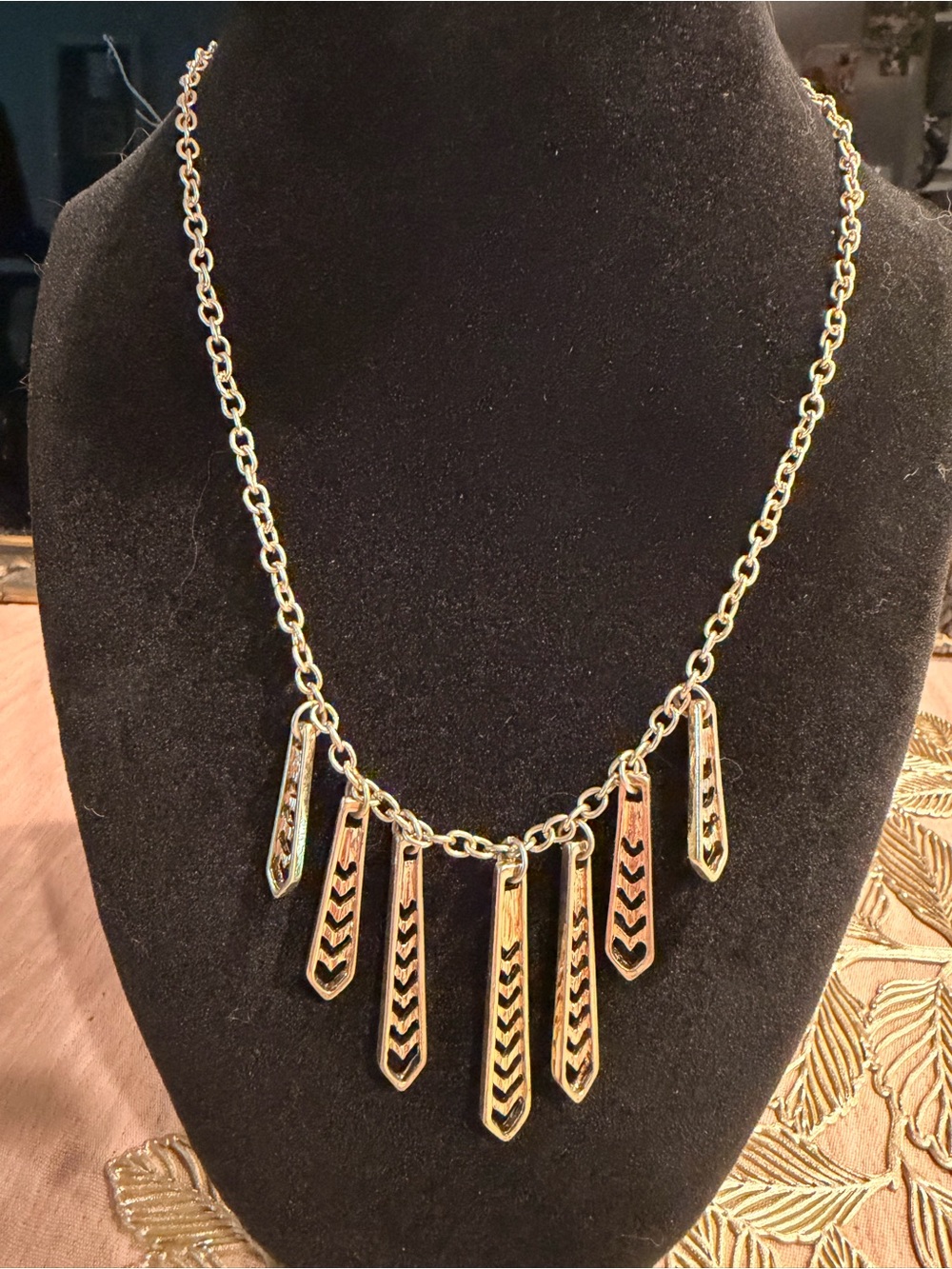 Gold Tone Chevron Bar Pendant Necklace - Women Jewelry